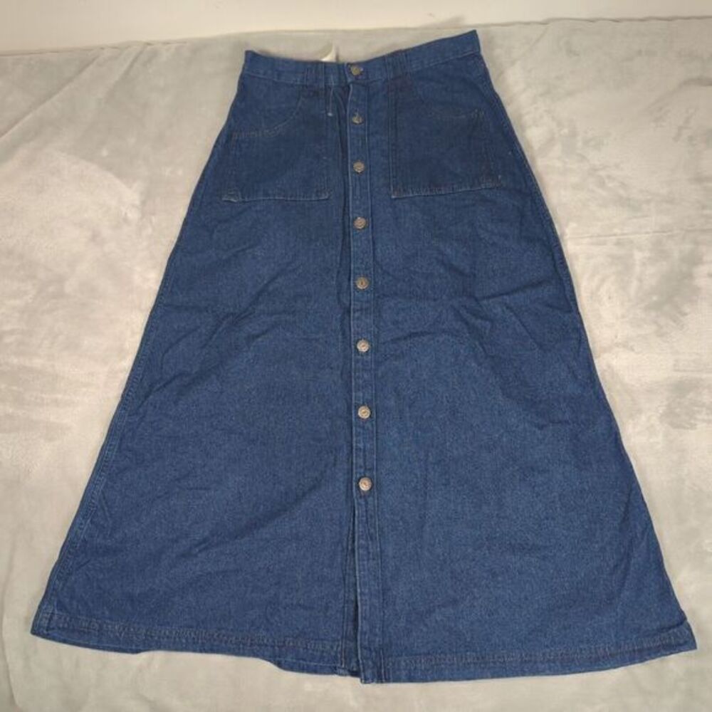 Stevenson‎ Denim Skirt Womens 13 Blue Button Front A-Lined Barn Chore VTG NWD
